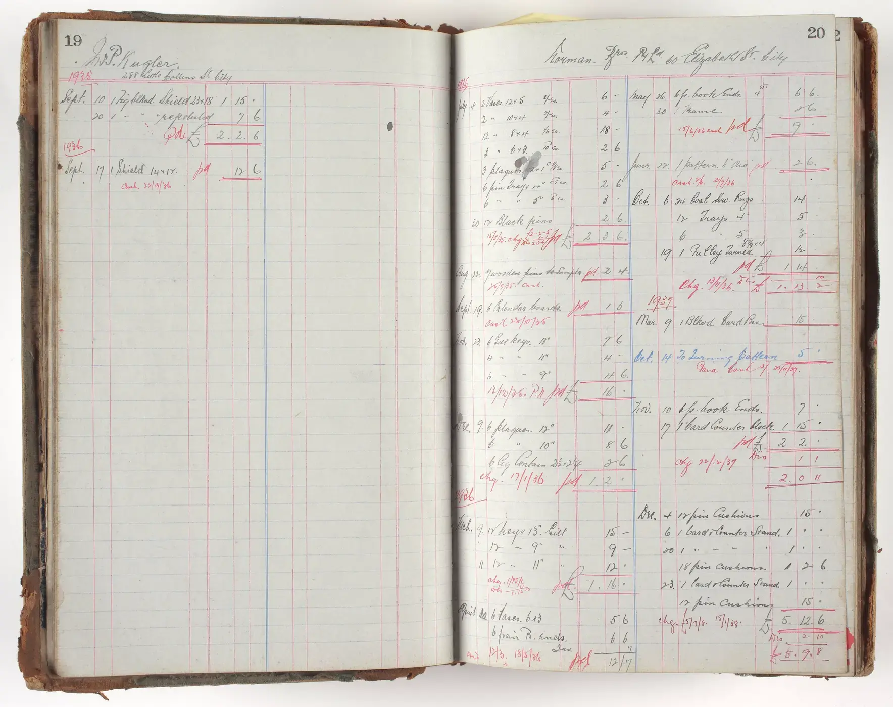 Ruled pages of a handwritten account ledger